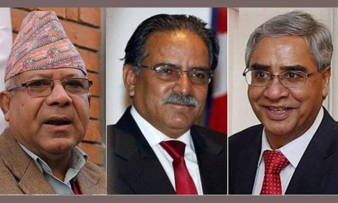 प्रधानमन्त्री देउवा, माओवादी केन्द्रका अध्यक्ष प्रचण्ड र एमाले समाजवादीका अध्यक्ष नेपालवीच भेटवार्ता